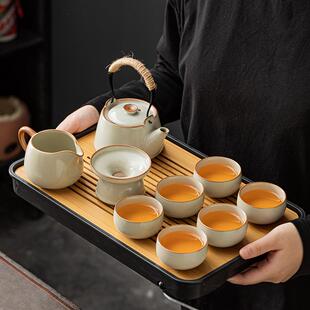 汝窑茶具套装 月窑记 茶壶茶杯功夫盖碗陶瓷家用办公室会客泡茶盘