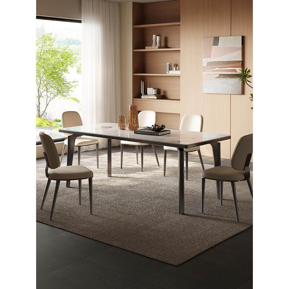 高级感岩板家用现代简约小户型长方形吃饭桌子全托底板餐桌椅