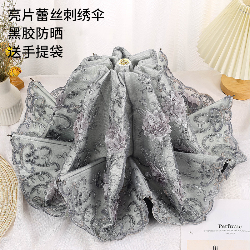 绣花高档蕾丝刺绣太阳伞女双层遮阳防晒防紫外线新款黑胶晴雨两用