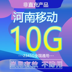 河南移动流量充值10GB月包3g4g5g全国通用上网叠加油包当月有效