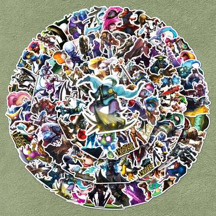 100张LOL英雄联盟贴纸Q版游戏人物周边涂鸦装饰行李箱笔记本电脑手机平板水杯相册日记本pvc可移动防水贴画