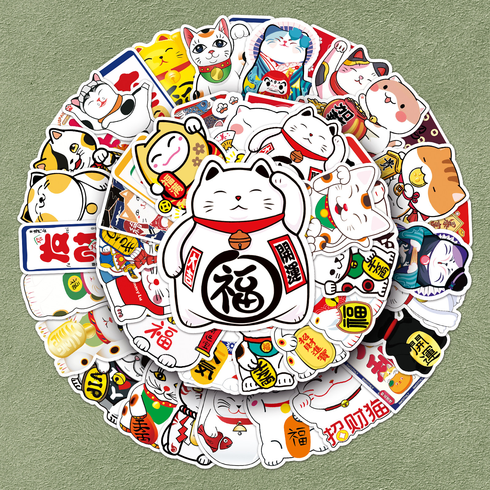 100张发财猫贴纸手机壳笔记本电脑旅行箱汽车头盔自行车滑板装饰卡