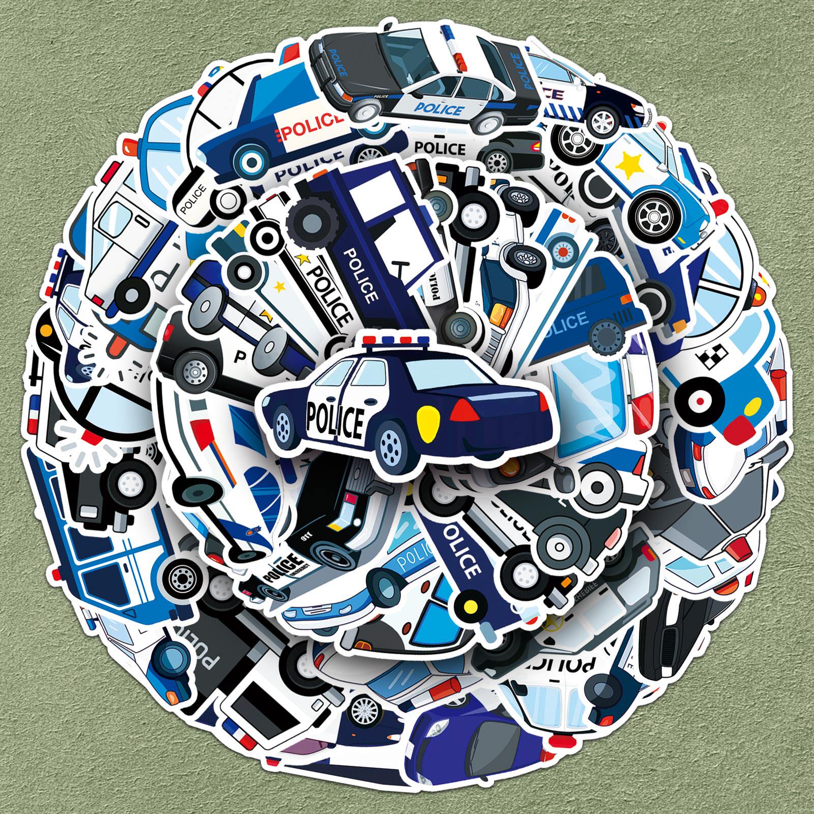 100张警车卡通炫酷贴纸可爱自行车电脑笔记相框头盔奖励儿童装饰汽