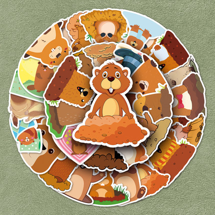 100张可爱动物土拨鼠贴纸儿童卡通涂鸦diy装饰笔记本电脑日记本相册水杯行李箱手机壳iPad奶茶杯滑板防水贴画