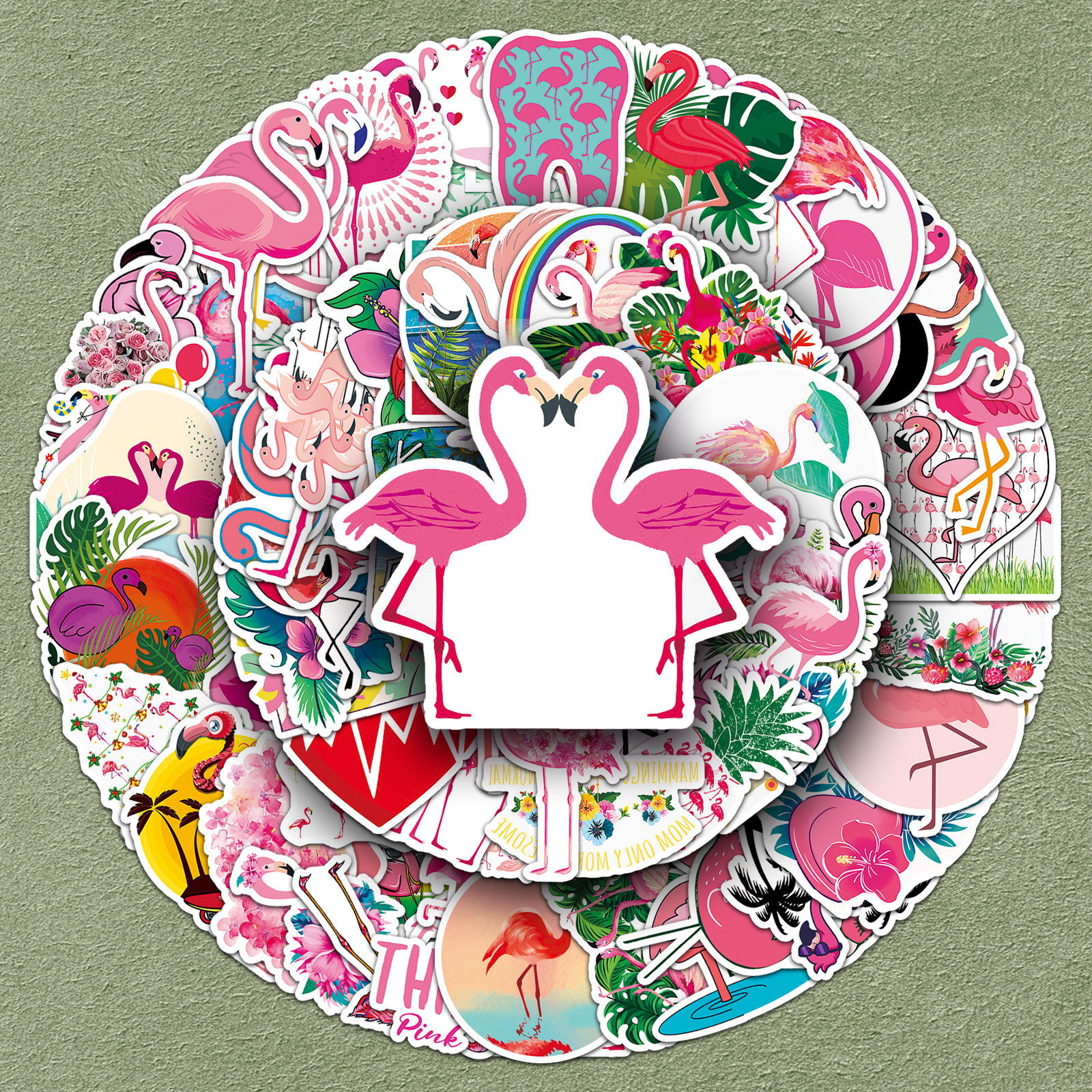 100张火烈鸟贴纸手账咕卡冰箱镜子旅行箱笔记自行车装饰红鹳温热带