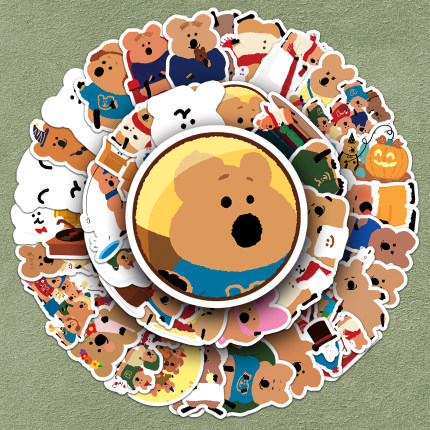 100张柿子椒熊贴纸dinotaeng卡通动物短尾矮袋鼠创意涂鸦防水装饰手机笔记本电脑行李箱滑板车头盔电动车贴纸