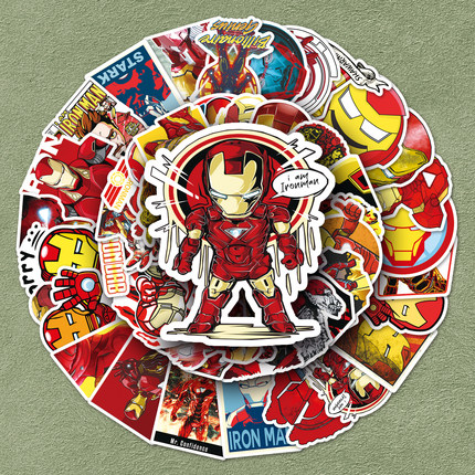 104张钢铁侠贴纸漫威DC系列卡通涂鸦儿童玩具文具装饰水杯行李箱笔记本电脑相册滑板头盔汽车摩托车防水贴画