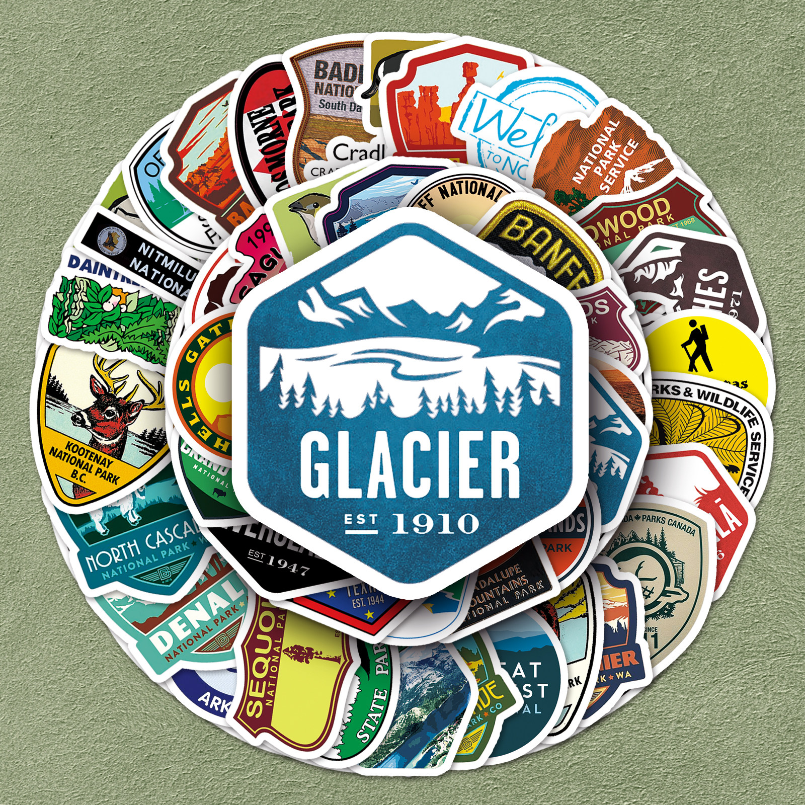 100张国家公园图标贴纸汽车自行车滑板头盔旅行箱冰箱手账装饰卡通