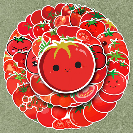 100张番茄贴纸卡通创意水果西红柿个性艺术涂鸦防水装饰手机笔记本电脑行李箱学生奖励图案吉他滑板平板贴纸