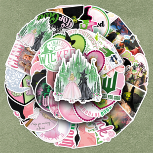 100张魔法坏女巫贴纸Wicked高清电影周边装 饰防水旅行箱水杯相册iPad笔记本耳机摩托车头盔冰箱墙壁玻璃贴画