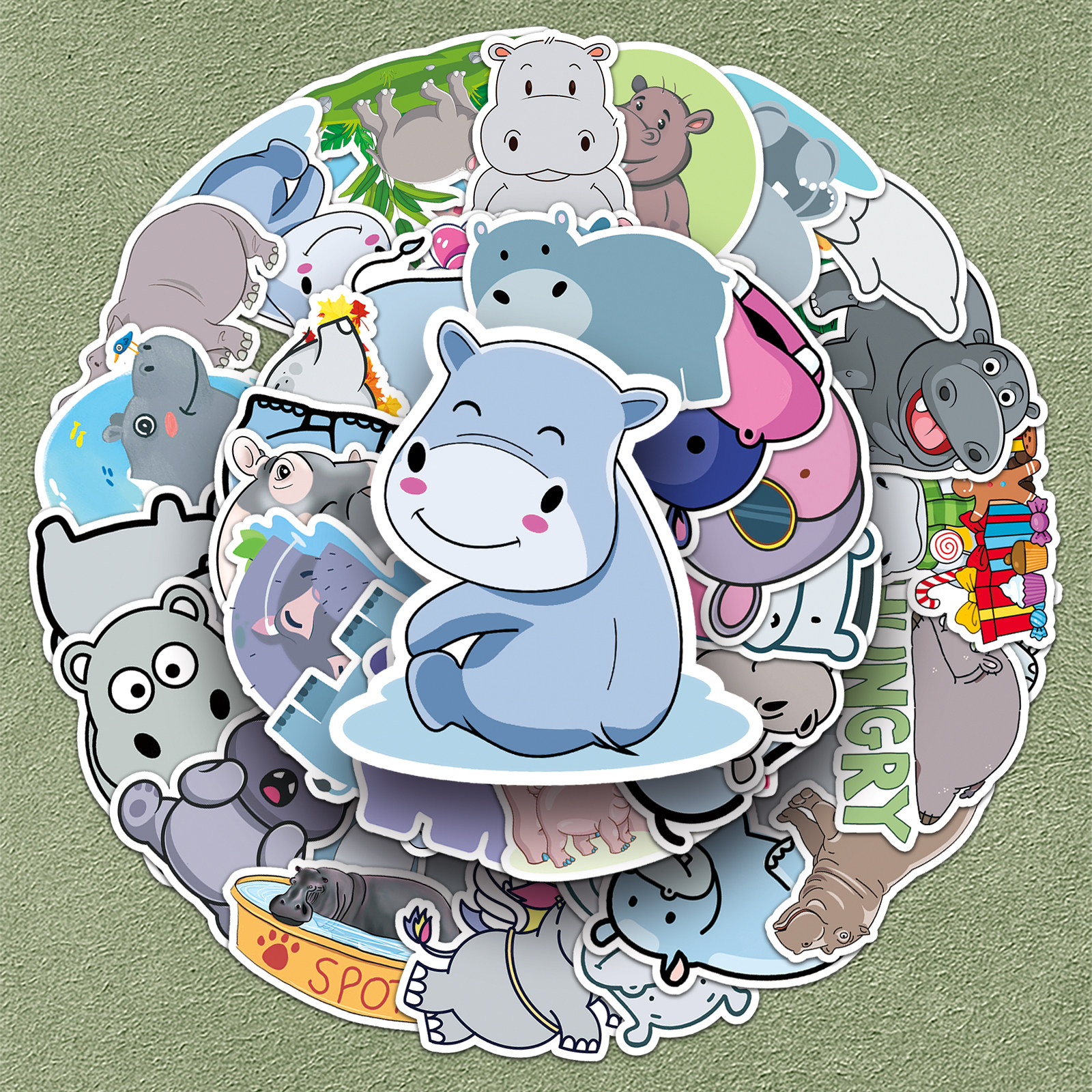 50张可爱动物河马贴纸儿童卡通创意涂鸦diy装饰笔记本电脑日记本相册