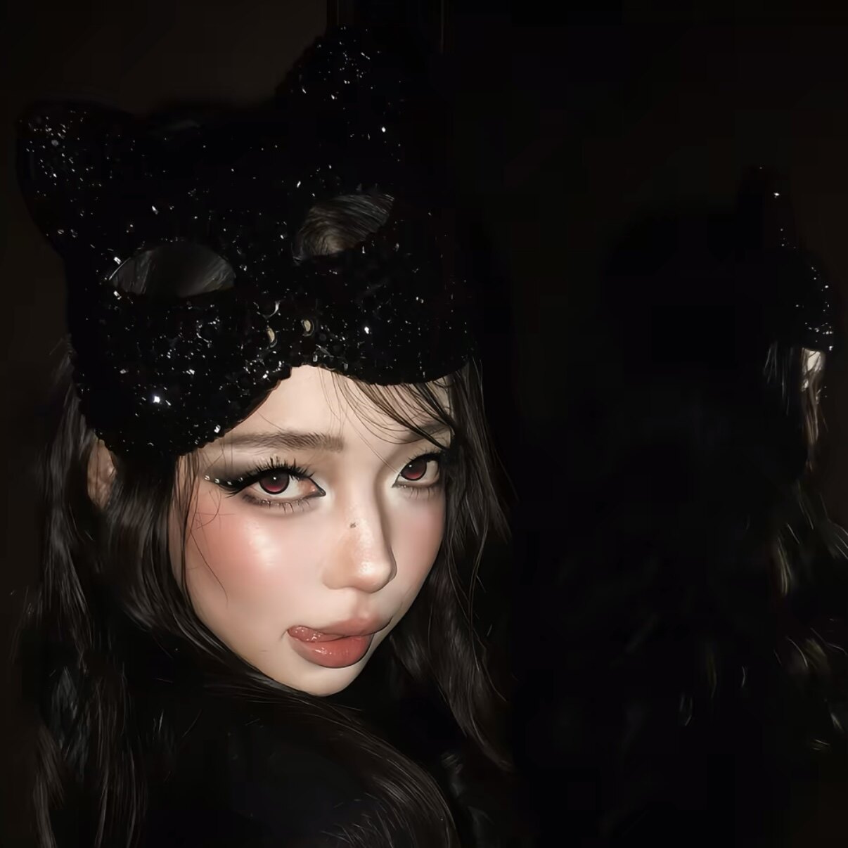 猫女闪钻面具覆面系猫头眼罩万圣节头饰cos假面女郎拍照出片道具