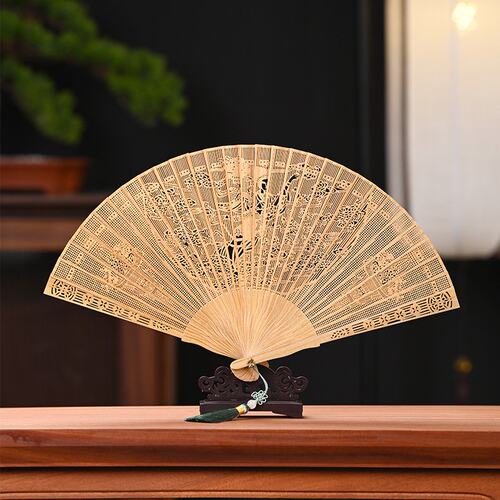苏扇中国风国潮雕花扇子小叶紫檀绿檀实木折扇传统送礼品生日礼物