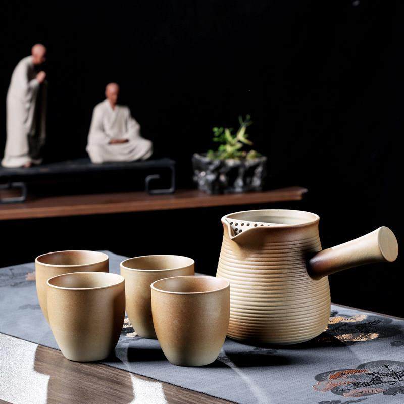 日式简约粗陶功夫茶具创意提梁壶大号一壶二杯泡茶壶复古公道杯,餐饮具,功夫茶具,淘宝优惠券,粉丝福利购,淘宝优惠卷