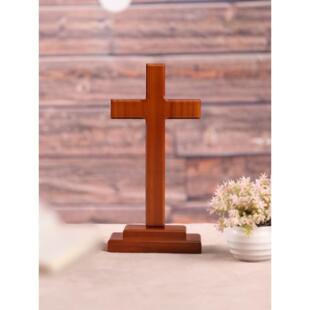 橡木色实木十字架摆件 教会用品 家用摆件装饰物品 小礼物品