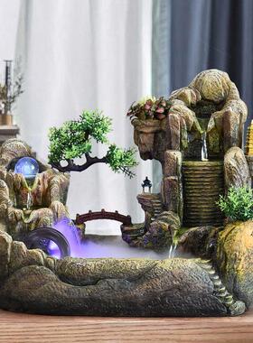 新中式装饰盆景假山水景循环流水生财桌面摆件客厅风水轮喷泉造景