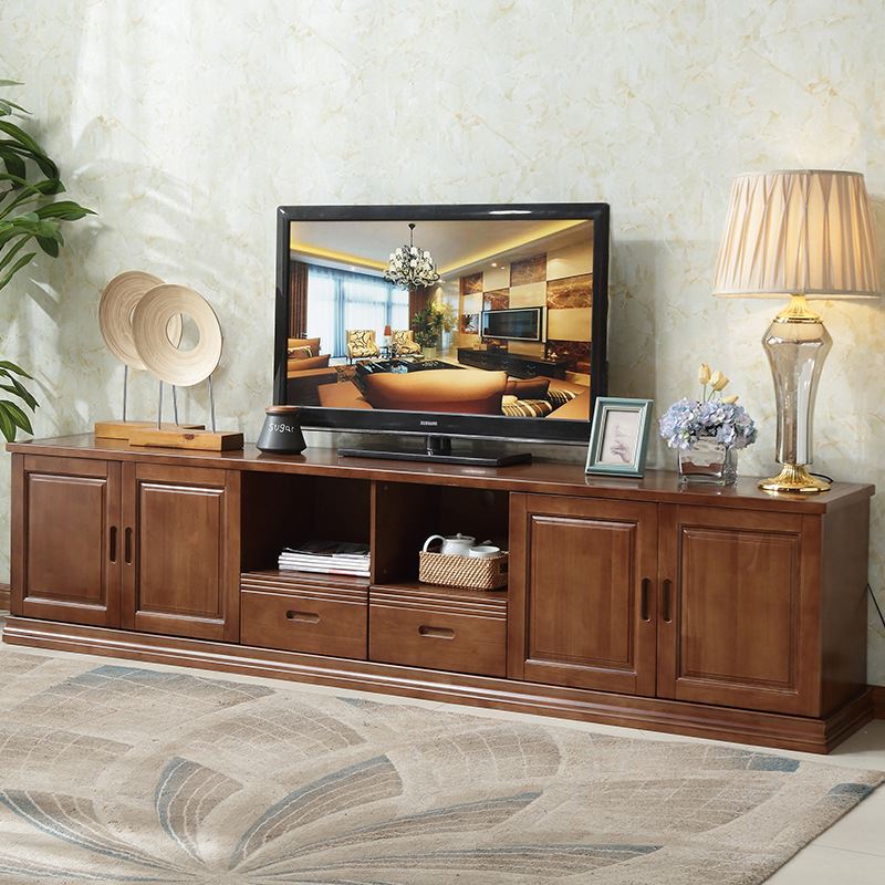 实木电视柜现代中式实木地柜客厅卧室试听柜四门储物柜客厅家具