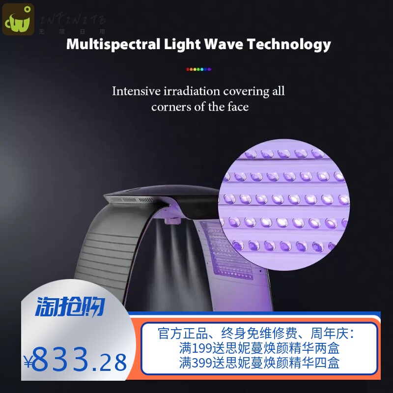 跨境折叠LED红蓝光谱仪 面部热喷雾补水七彩光子嫩肤仪器美容面罩
