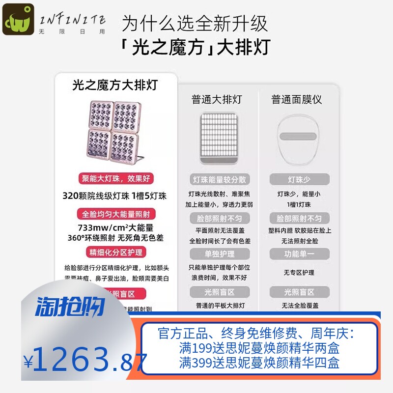 光之魔方大排灯家用光子嫩肤仪面部祛痘提亮红蓝光LED美容仪
