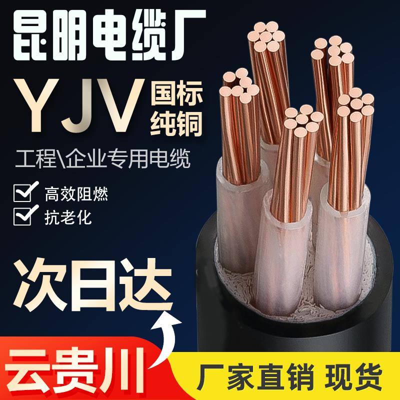昆明电缆厂电缆线国标铜芯yjv 2 3 4 5芯10 16 25 35平方户外电线