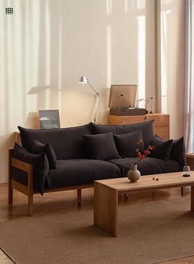 一无所有暮光蓝色实木沙发客厅小公寓白橡木直排三座形棉绒沙发