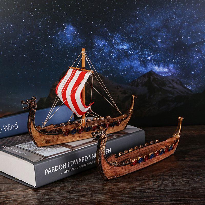 复古怀旧帆船龙舟创意家居摆件实木树脂客厅办公室酒柜高档装饰品