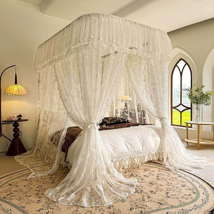 U型导轨蕾丝蚊帐加厚铝合金升降轨道公主落地款卧室加密提花3开门