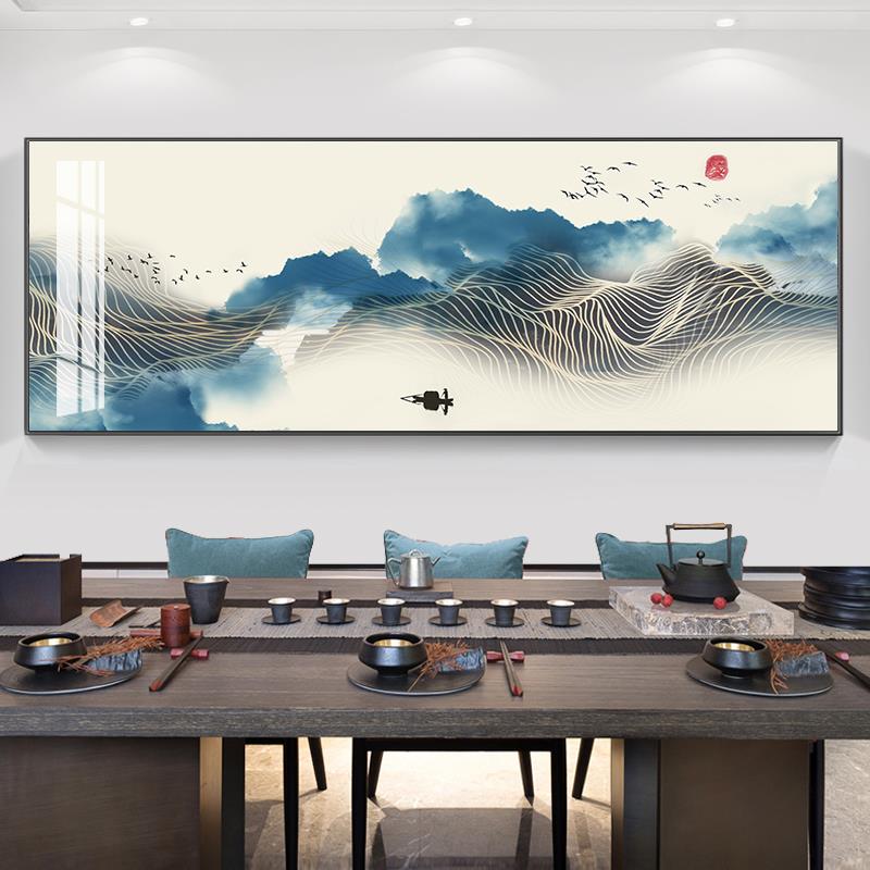 轻奢客厅装饰画横版大气简约沙发背景墙九鱼挂画卧室创意办公室画图片