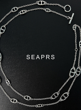 欧美小众高级铜镀银不掉色猪鼻子金属腰链长款扣链毛衣链女士项链