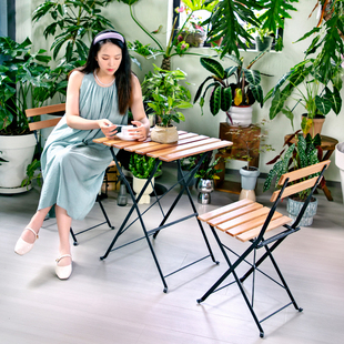 阳台桌椅可折叠木头实木桌户外休闲咖啡桌椅组合室外花园折叠桌子