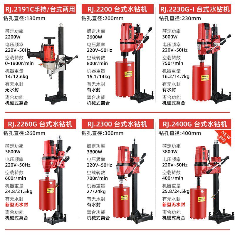 6E3X锐奔台式j水钻机钻孔机混泥土打孔机大功率手持式工程开孔打