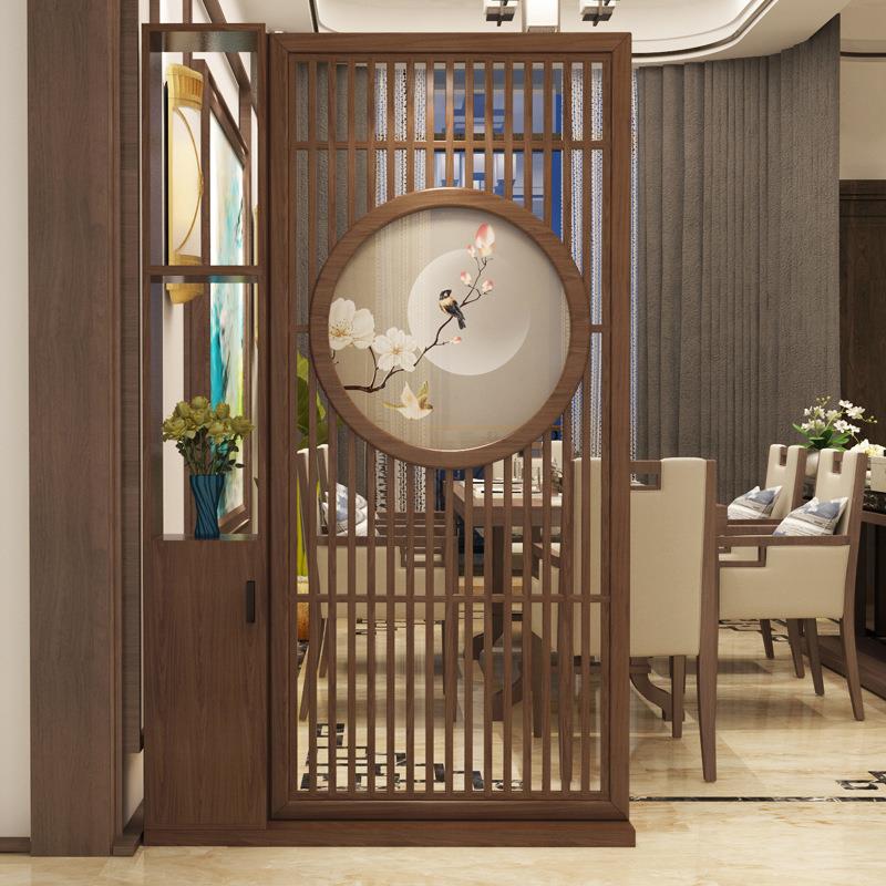 新中式全实木屏风隔断客厅茶室简约现代入户玄关柜镂空装饰置物架