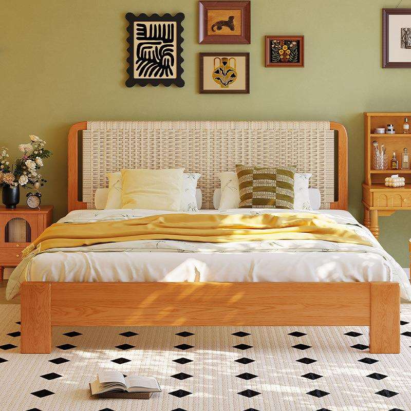 爆款热卖法式简约小户型床家用1米5的床双人床实木床加床垫床实木