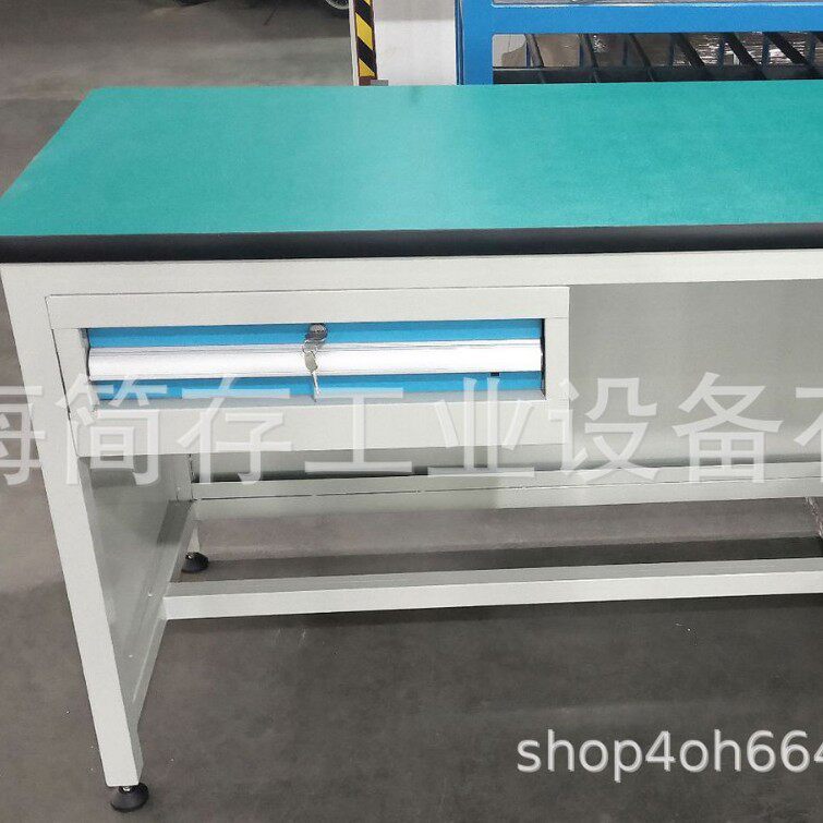 电脑操作台绿色防静电重型工作桌带吊柜抽屉办公桌方管焊接台