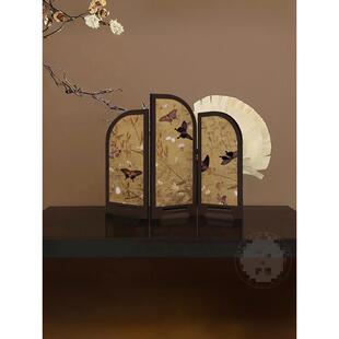 中古风墨竹小屏风桌面摆件新中式茶桌家居边柜斗柜装饰品复古摆画