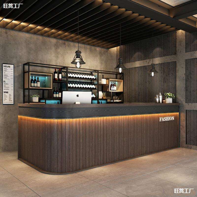 原木色前台接待台柜台超市酒吧咖啡店吧台收银台奶茶店新中式