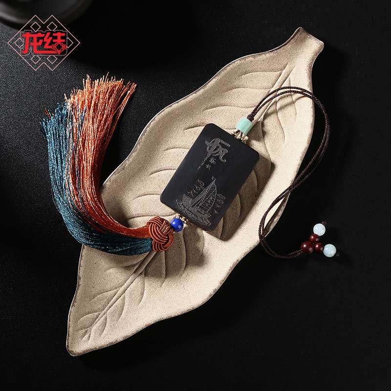 龙结新品平安是福黑檀木流苏车挂纯手工出入平安可调节汽车挂件