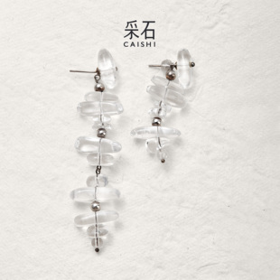 采石studio｜原创「流露」天然不规则白水925银耳环小众百搭时尚
