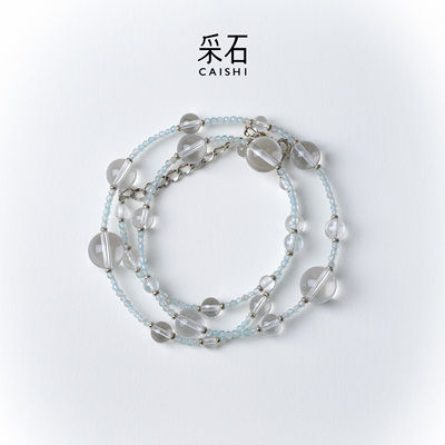 蓝托帕白水晶925银项链手链