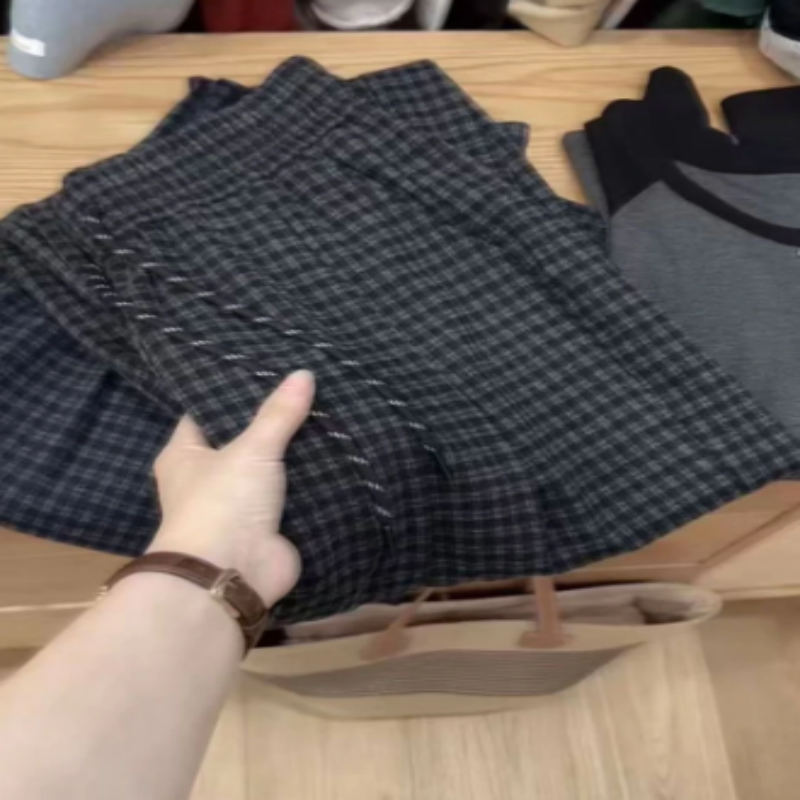 巨好穿！韩系复古经典格子秋冬毛呢显瘦直筒裤#6648