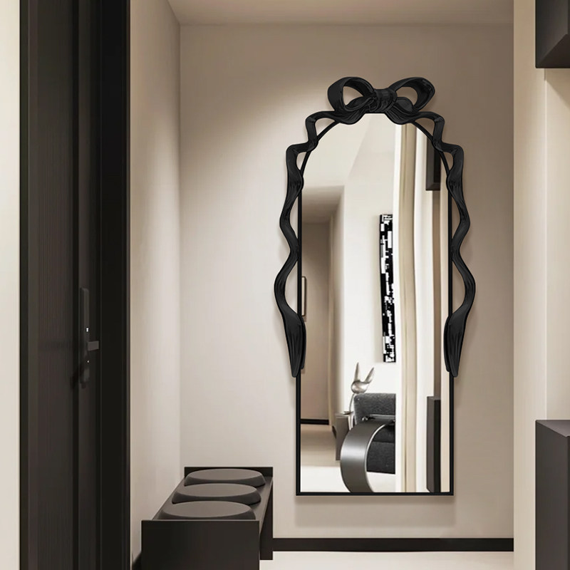 美式异形穿衣镜不规则创意壁挂全身镜子家用客厅蝴蝶结雕花装饰镜