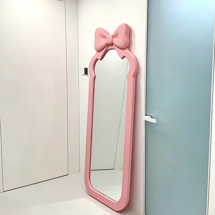 粉色蝴蝶结落地全身镜衣帽间少女心高清穿衣镜少女心爆款装饰镜子