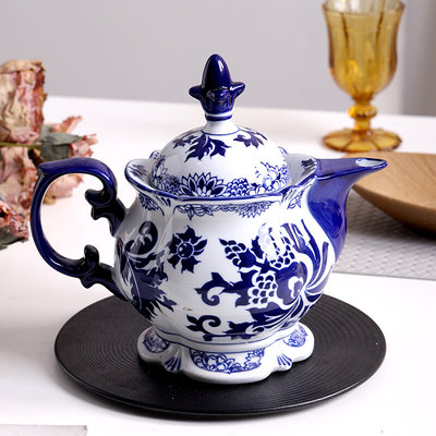 景德镇复古中式家用陶瓷茶壶大号单壶家用凉水壶1350ML陶瓷青花瓷