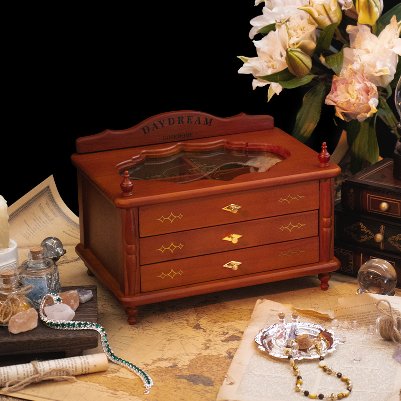 果设实木质首饰收纳盒精致高档黄金饰品耳饰手饰收纳生日新婚礼物