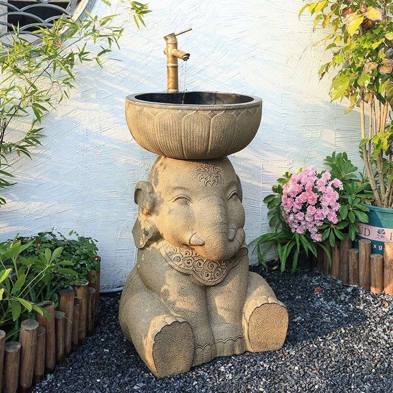 中式庭院立柱洗手池花园大象立式洗手盆户外阳台洗脸洗漱台拖把池