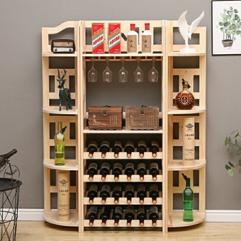 实木红酒架子葡萄酒架家用倒挂酒杯摆件欧式落地复古白酒柜置物架