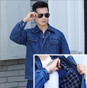 双层电焊牛仔工作服套装男劳保服上衣纯棉加厚防烫耐磨冬装焊工服