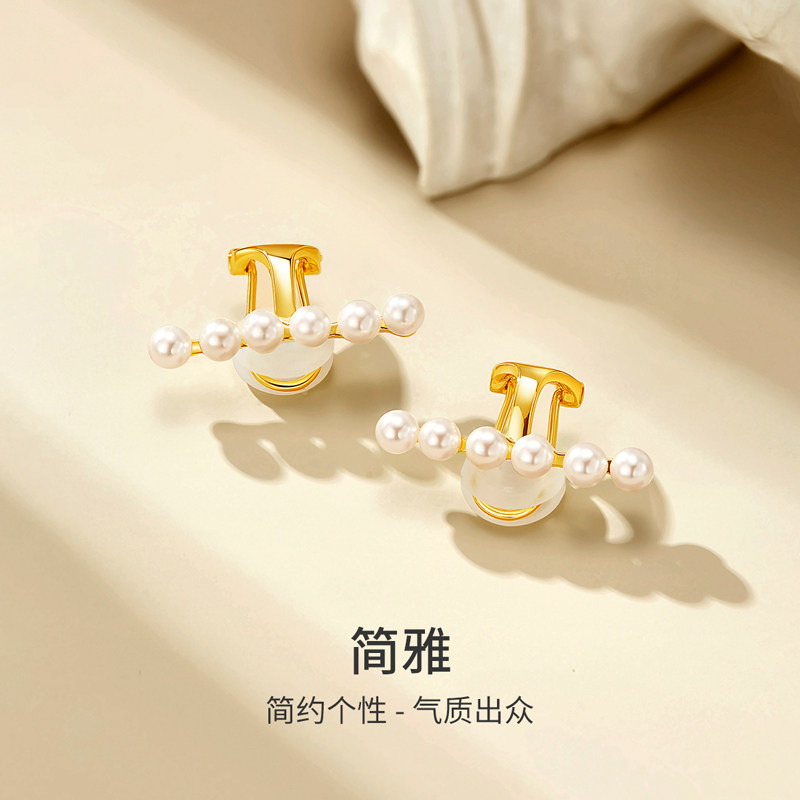 梦金园银饰 仿珍珠铜耳钉女新款耳环耳饰小众耳夹新年情人节礼物