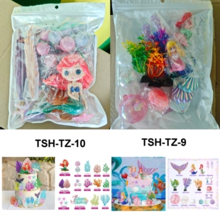 饰品摆件烘焙diy全套圆形 卡通美人鱼沫球蛋糕装