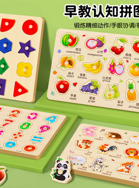 手抓板拼图嵌板儿童认知配对一岁半宝宝婴儿积木蒙氏早教益智玩具